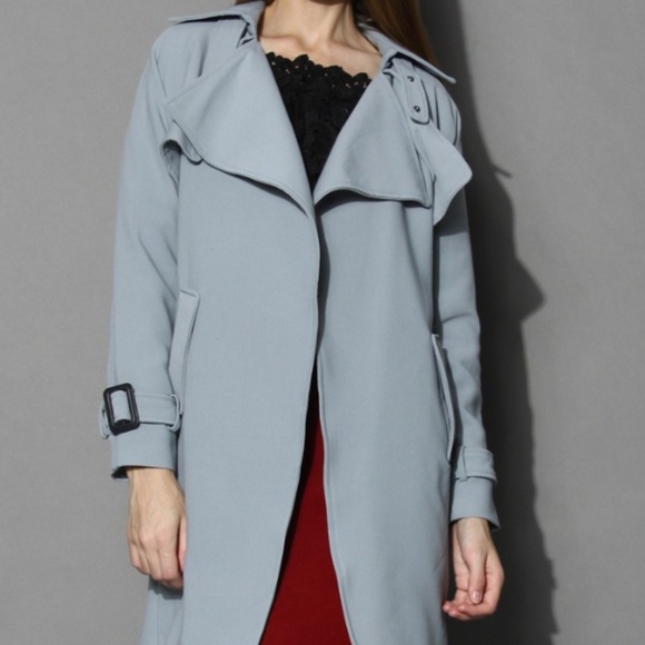 Waterfall Belted Trench Coat in Grey - Picture 3 of 5